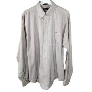 Chaps Mens Shirt Large 16-16.5 Tan Stripe Long Sleeve Button Down Wrinkle Free